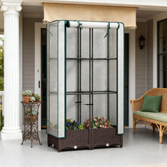 Outdoor Plant Box,Garden Bed with Trellis,with Cover,Drainage Holes and Zipper Door