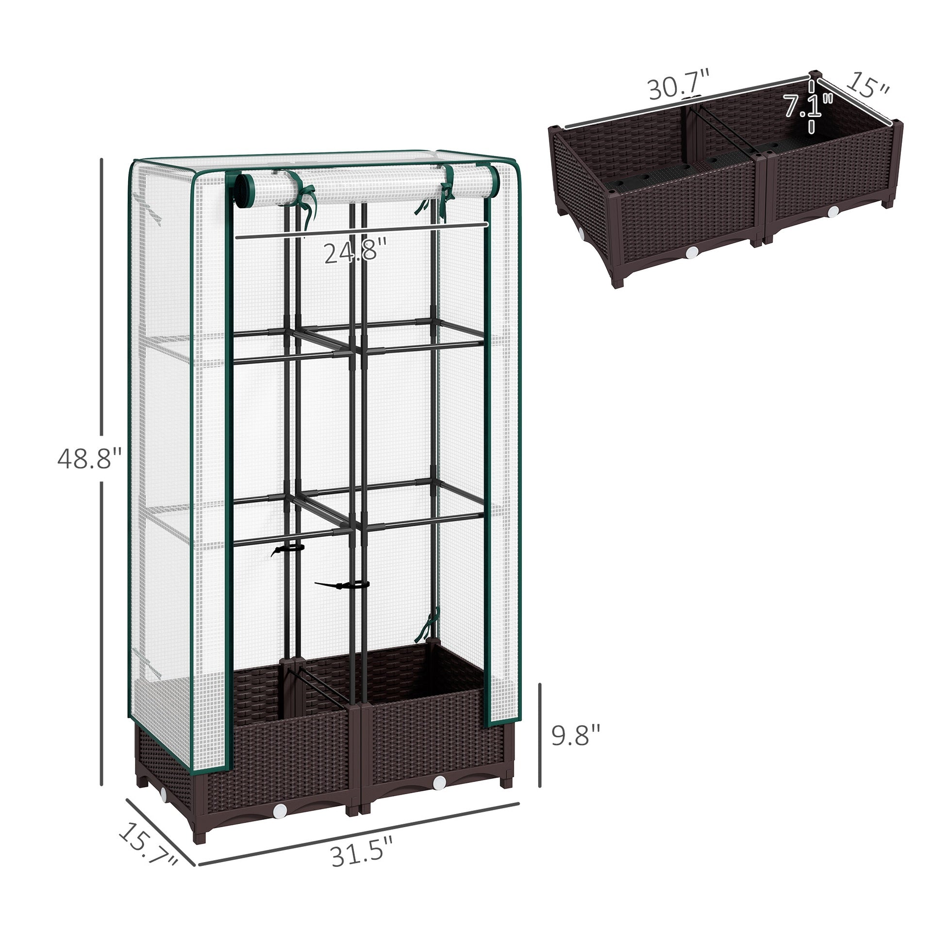 Outdoor Plant Box,Garden Bed with Trellis,with Cover,Drainage Holes and Zipper Door