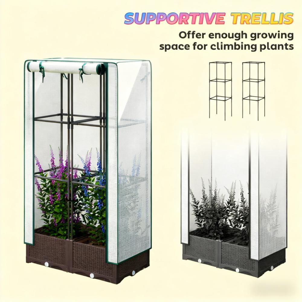 Outdoor Plant Box,Garden Bed with Trellis,with Cover,Drainage Holes and Zipper Door