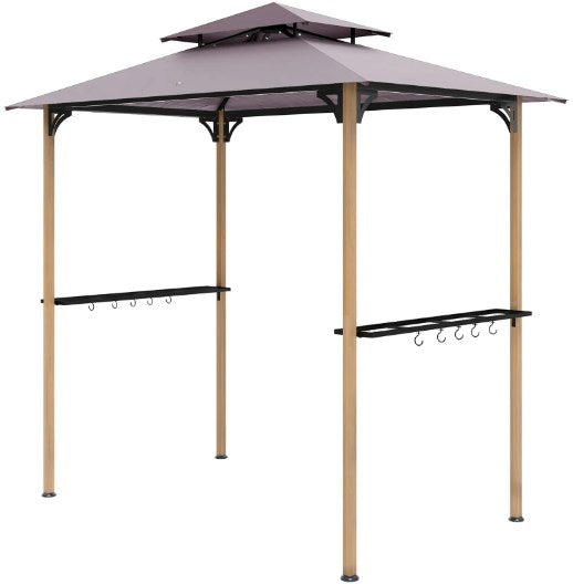 Double Tiered Barbecue Grill Gazebo Shelter,Grill Gazebo with Side Shelves and Hooks
