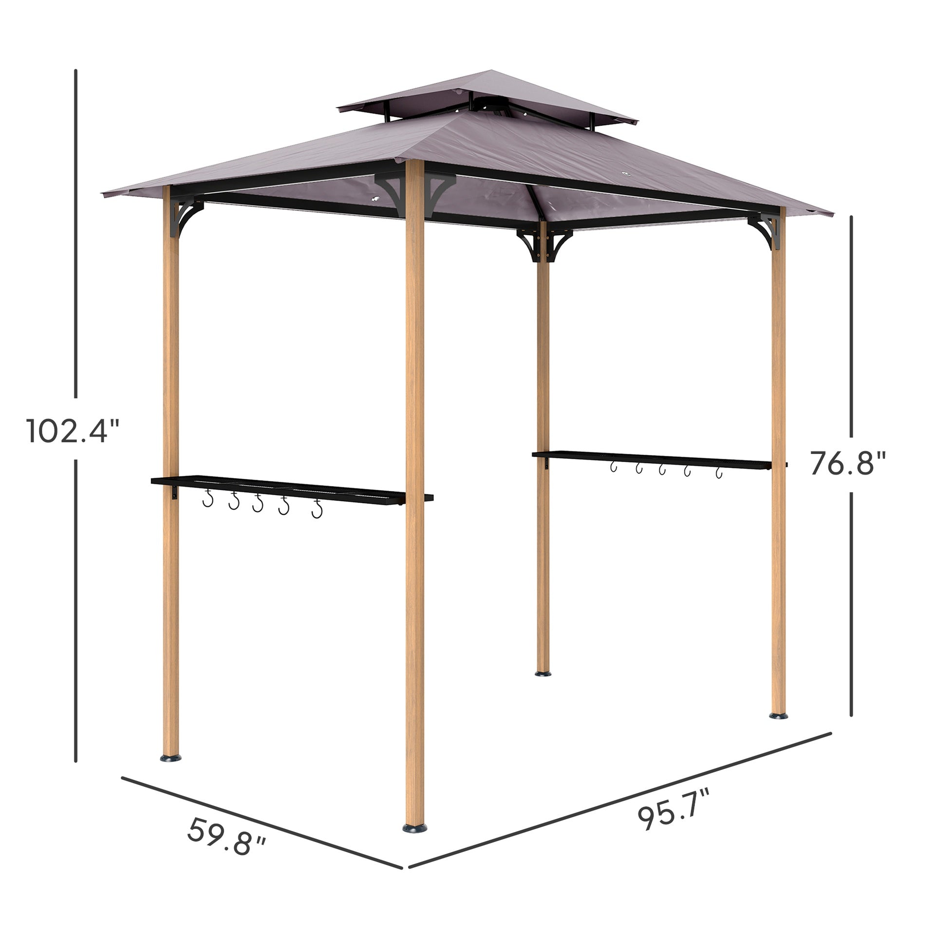 Double Tiered Barbecue Grill Gazebo Shelter,Grill Gazebo with Side Shelves and Hooks