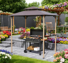Double Tiered Barbecue Grill Gazebo Shelter,Grill Gazebo with Side Shelves and Hooks