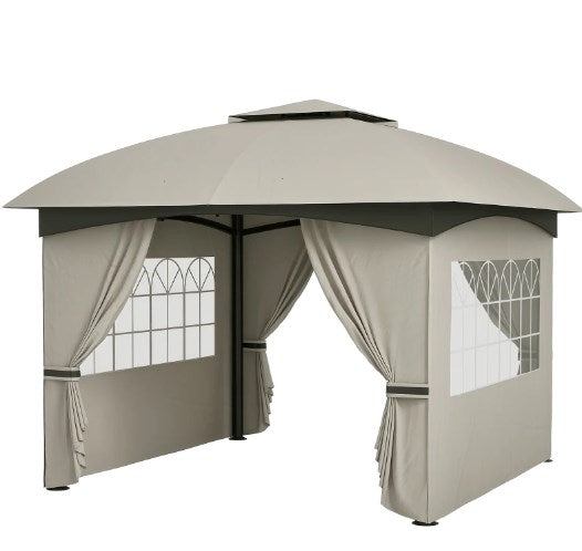Double Roof Patio Gazebo,Elegant Design Gazebo,with Curtains,Church Windows,for Outdoor