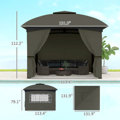 Elegant Double Roof Patio Gazebo,Outdoor Gazebo with Curtains,Church Windows