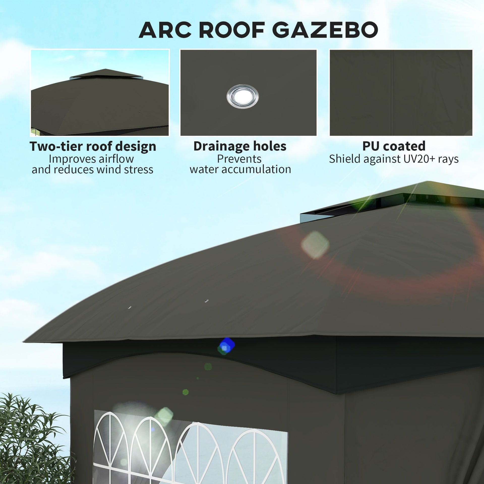 Elegant Double Roof Patio Gazebo,Outdoor Gazebo with Curtains,Church Windows
