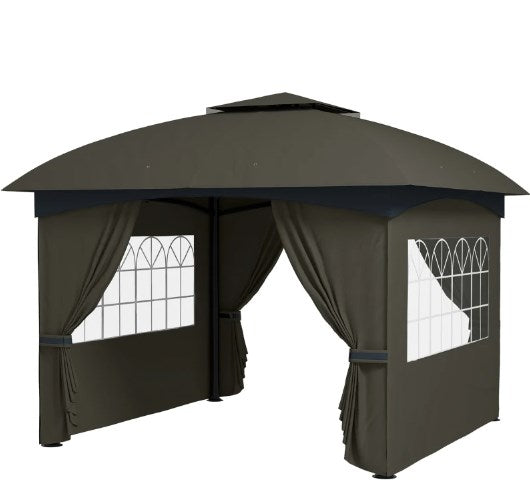 Elegant Double Roof Patio Gazebo,Outdoor Gazebo with Curtains,Church Windows