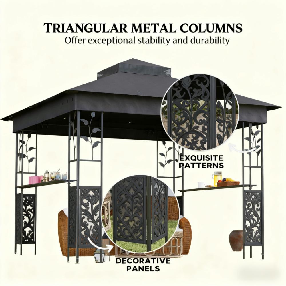 Double Roof Patio Gazebo,Outdoor Gazebo with Shelves and Netting,for Lawn, Backyard and Deck