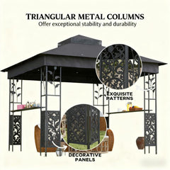 Double Roof Patio Gazebo,Outdoor Gazebo with Shelves and Netting,for Lawn, Backyard and Deck