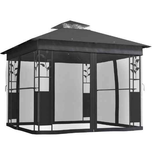Double Roof Patio Gazebo,Outdoor Gazebo with Shelves and Netting,for Lawn, Backyard and Deck