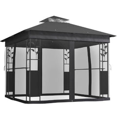 Double Roof Patio Gazebo,Outdoor Gazebo with Shelves and Netting,for Lawn, Backyard and Deck