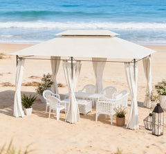 Spacious Double Roof Patio Gazebo,Outdoor Gazebo with Shelves and Netting,for Lawn, Backyard and Deck