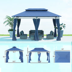 Outdoor Gazebo with Curtains,Double Roof Patio Gazebo,for Garden, Lawn, Backyard and Deck