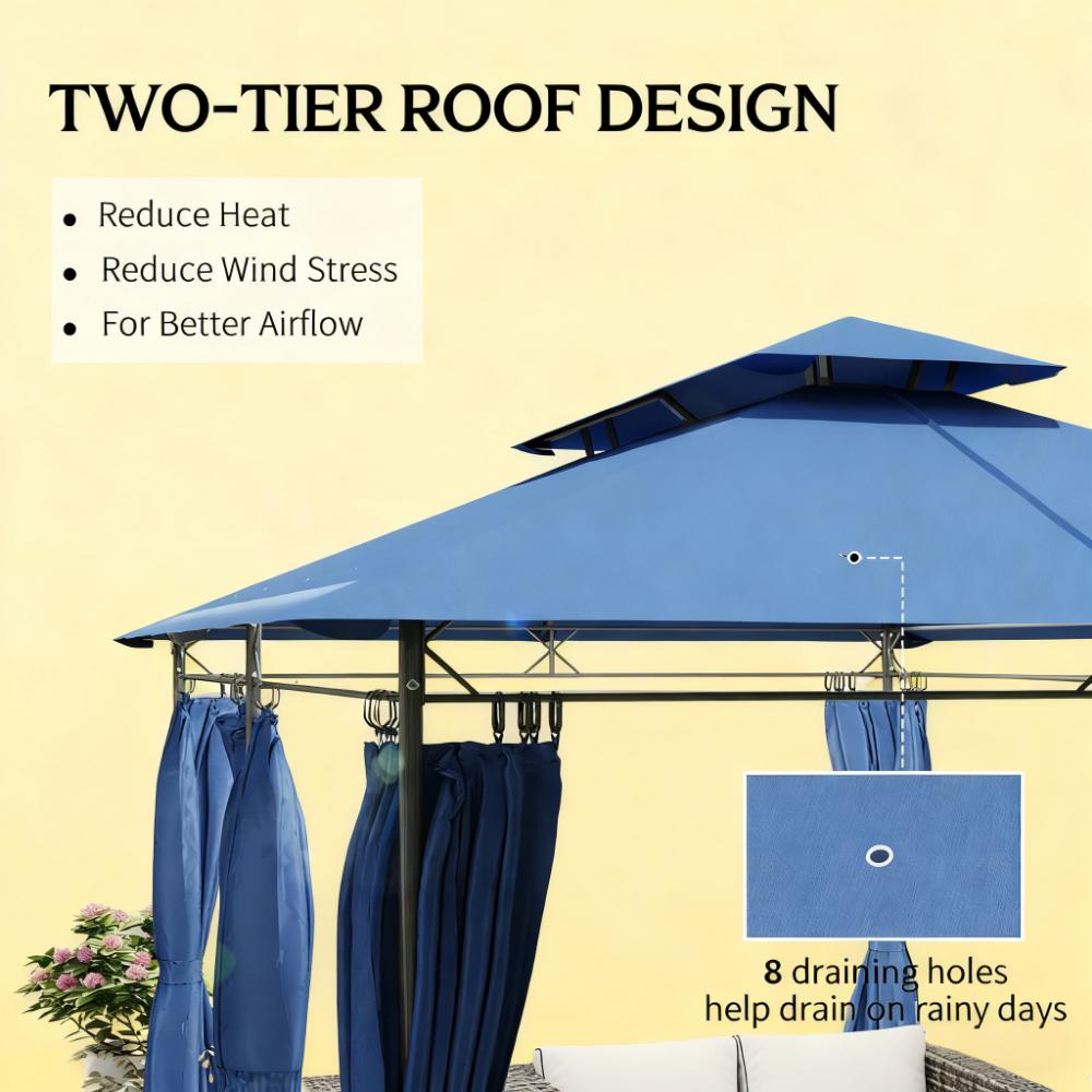 Outdoor Gazebo with Curtains,Double Roof Patio Gazebo,for Garden, Lawn, Backyard and Deck