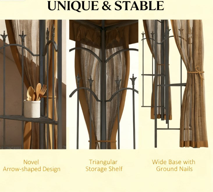 Outdoor Double Roof Outdoor Gazebo Canopy Shelter with Netting,Patio Gazebo with Corner Frame Shelves