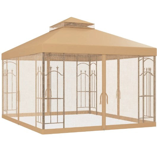 Outdoor Double Roof Outdoor Gazebo Canopy Shelter with Netting,Patio Gazebo with Corner Frame Shelves