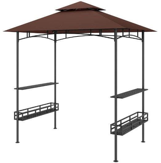 2-Tier Outdoor BBQ Gazebo,BBQ Grill Gazebo,with 2 Side Shelves,Storage Baskets,Ceiling Hook