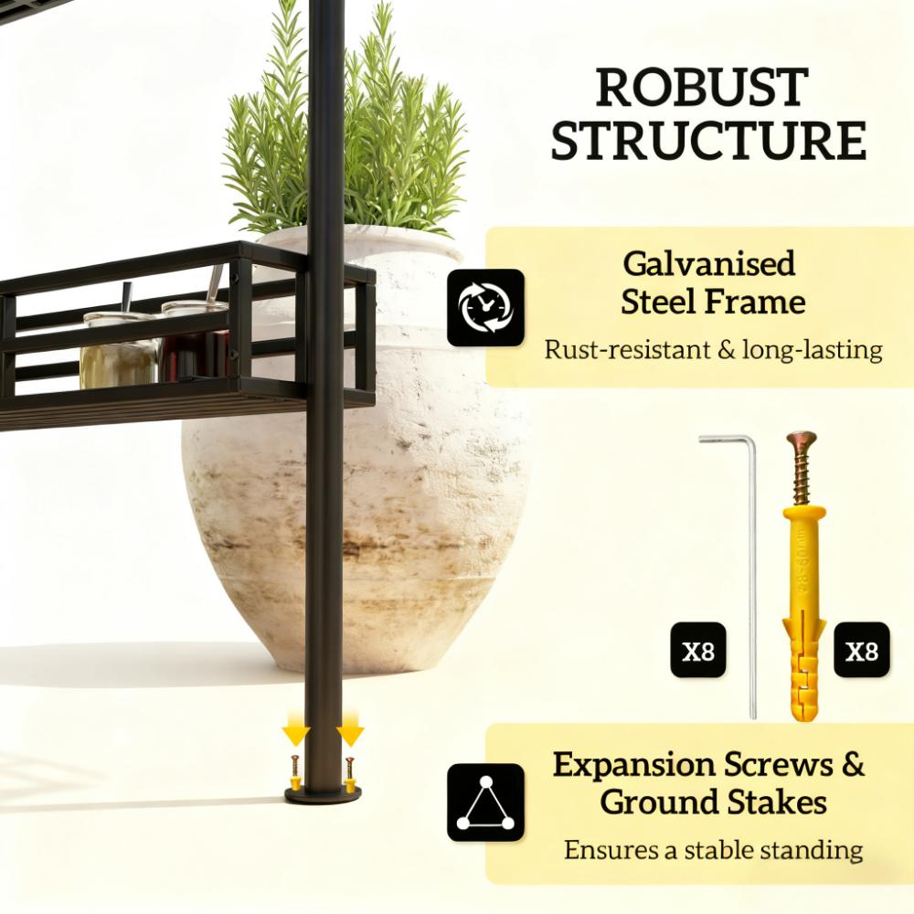 2-Tier Outdoor BBQ Gazebo,BBQ Grill Gazebo,with 2 Side Shelves,Storage Baskets,Ceiling Hook