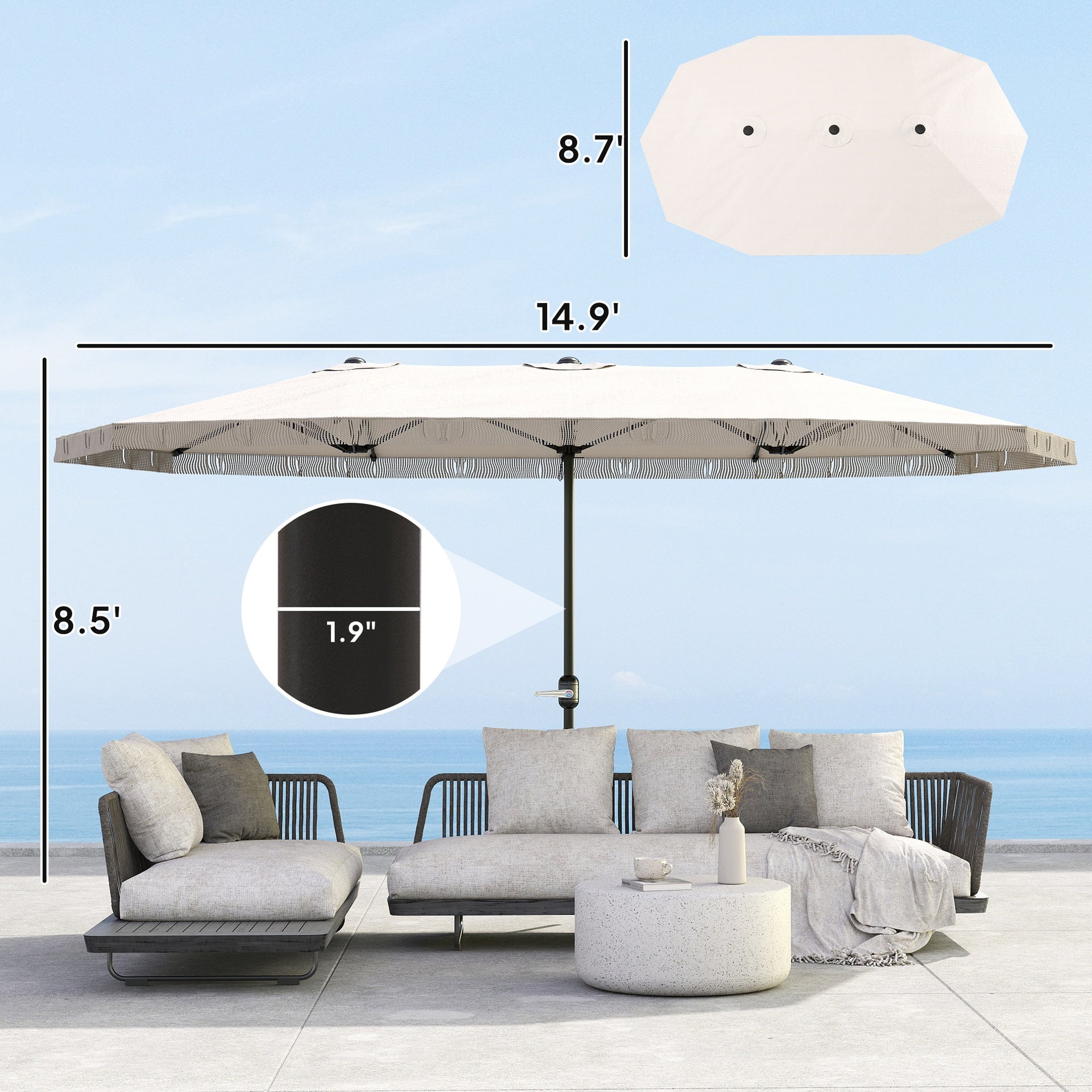 Extra Large Outdoor Umbrella,Rectangle Patio Umbrella,with Fringe and Crank Handle