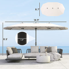 Extra Large Outdoor Umbrella,Rectangle Patio Umbrella,with Fringe and Crank Handle