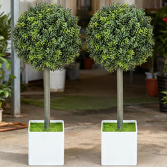 2 pcs Artificial Plants Fake Boxwood Topiary Balls with 114 PE Leaves