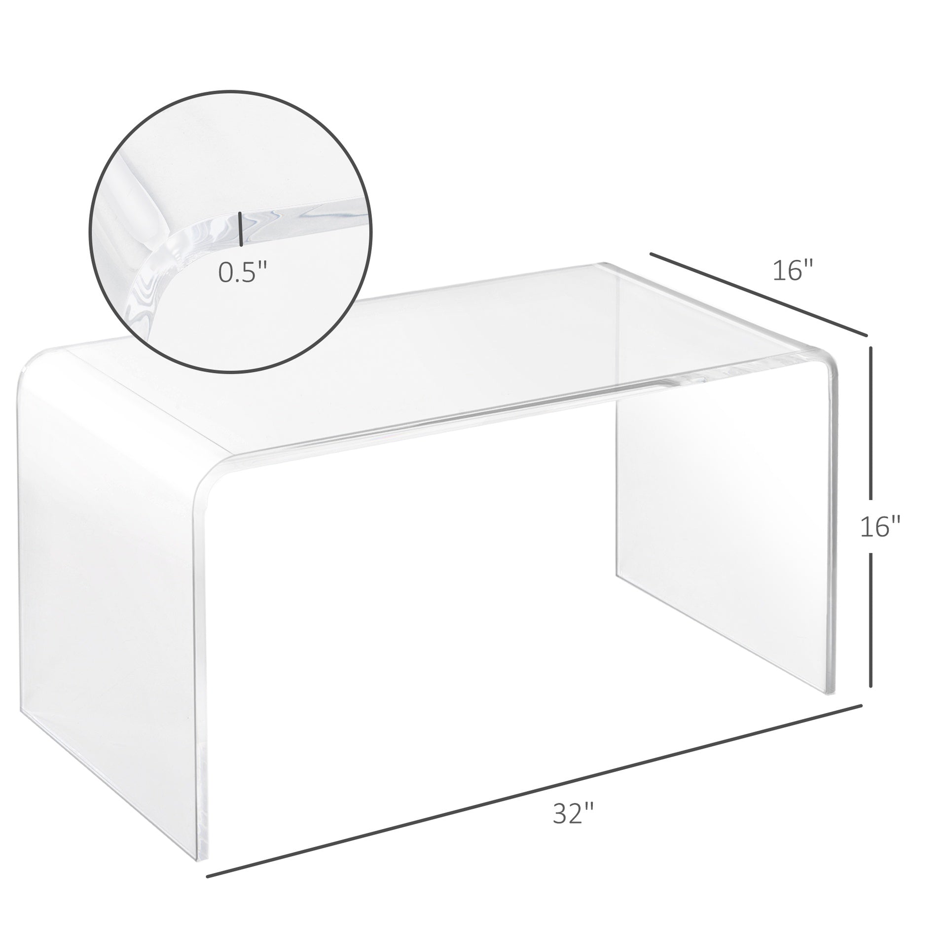 Coffee Table, 32" Long Rectangle Waterfall Coffee Table, Clear