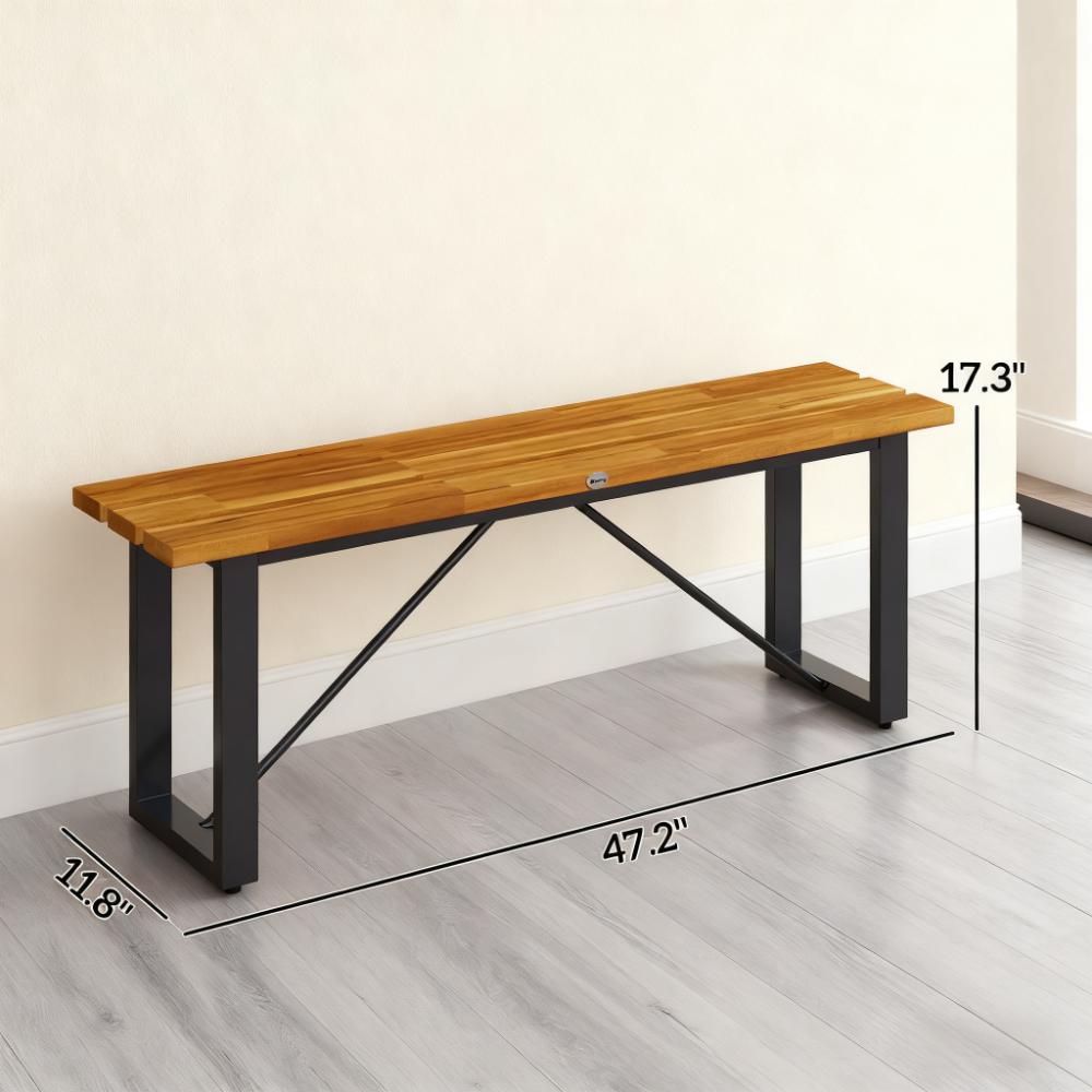2-Person Backless Garden Bench for Porch, Park, Teak