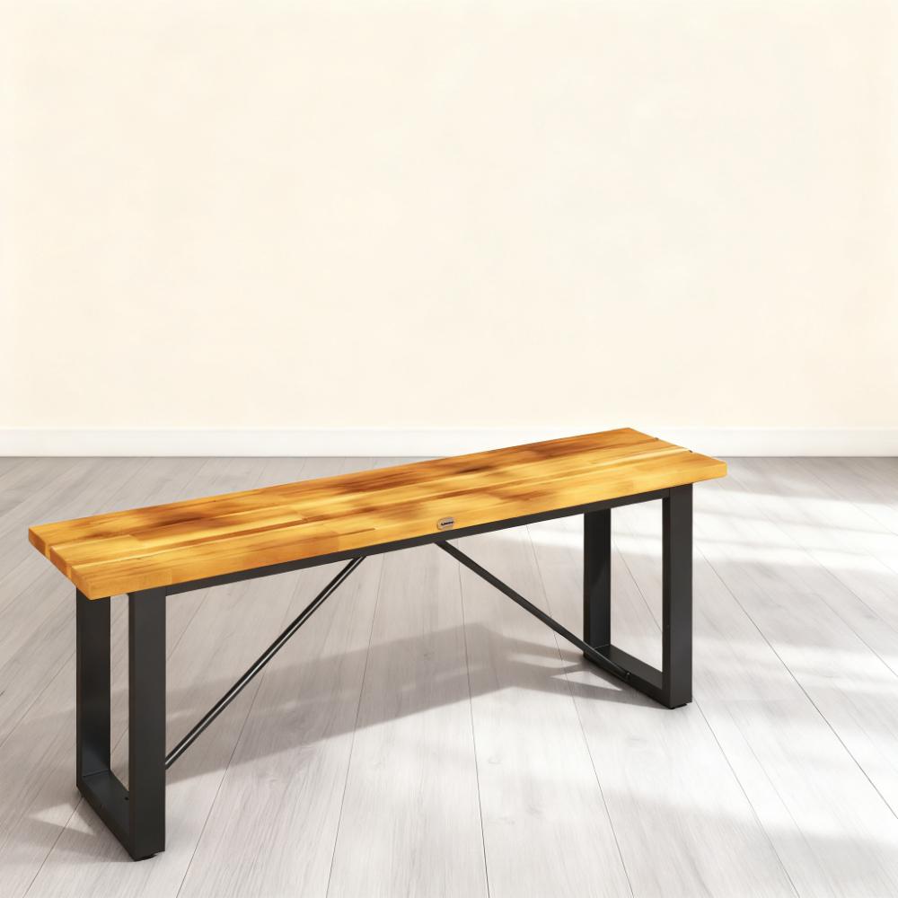 2-Person Backless Garden Bench for Porch, Park, Teak
