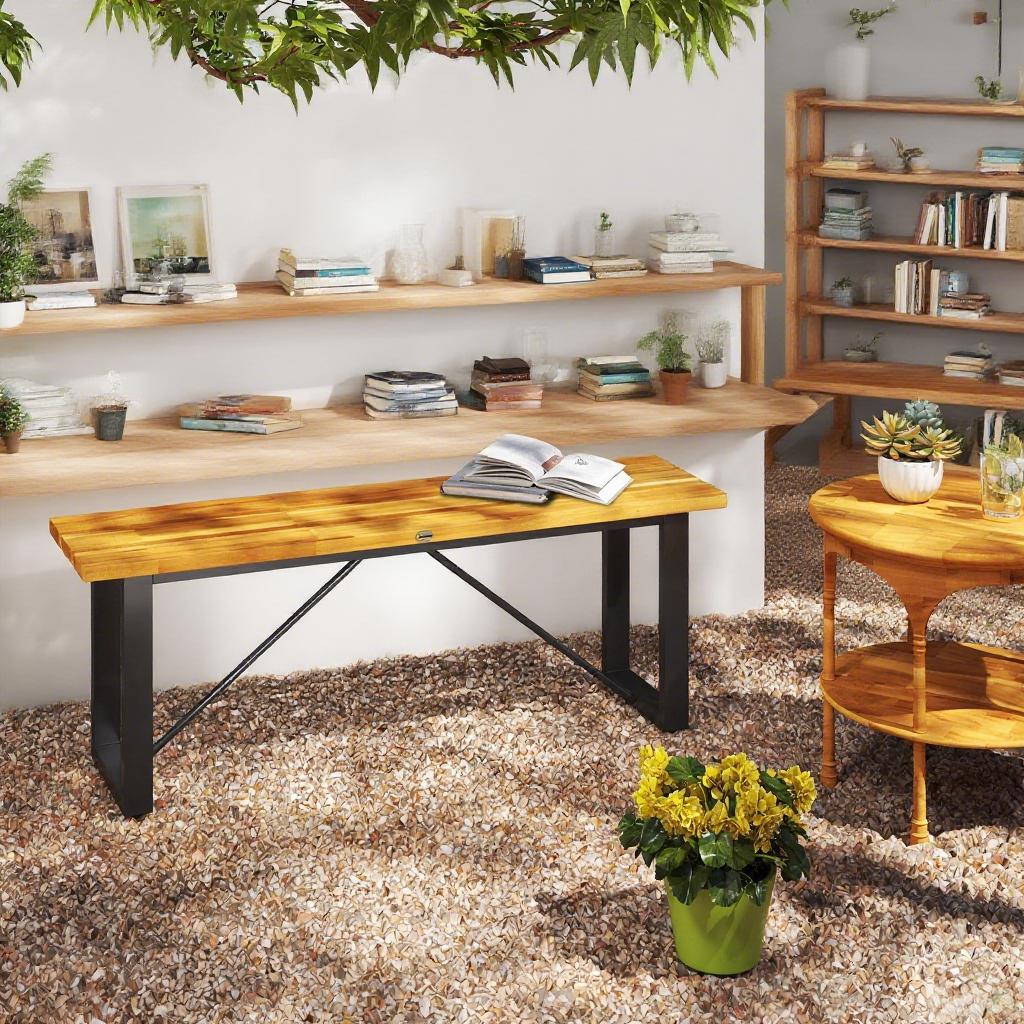 2-Person Backless Garden Bench for Porch, Park, Teak