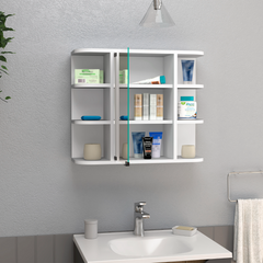 Medicine Cabinet 19" H, Six External Shelves, Three Interior Shelves, White