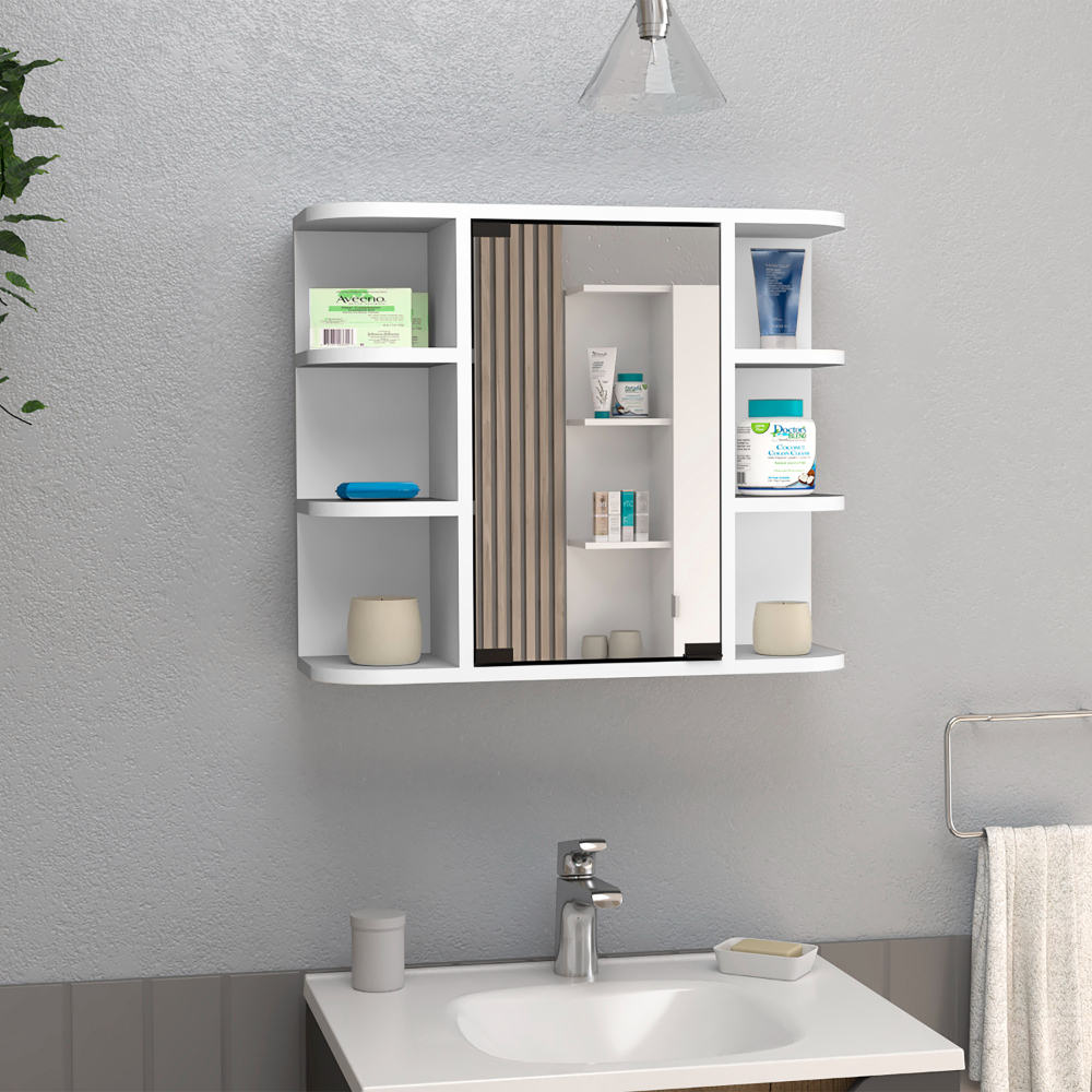 Medicine Cabinet 19" H, Six External Shelves, Three Interior Shelves, White