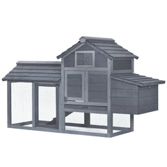 PawHut 59" Small Wooden Chicken coop Hen House Poultry Cage for Outdoor Backyard with 2 Doors, Nesting Box and Removable Tray, Gray