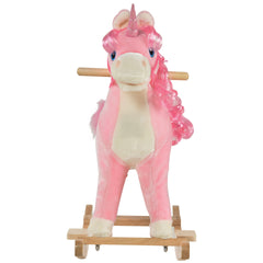 Qaba Rocking Horse, Kids Ride on Horse Unicorn Design with Wooden Base, Tail Wag & Sounds for Toddlers 3-6 Years Old, Pink