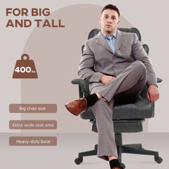 HOMCOM Massage Executive Office Chair with 6 Vibration Points, 400LBS Heated Big and Tall Office Chair with Foot Rest and Lumbar Support, Microfiber Reclining Computer Desk Chair, Black