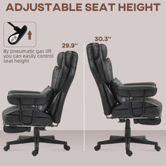 HOMCOM Massage Executive Office Chair with 6 Vibration Points, 400LBS Heated Big and Tall Office Chair with Foot Rest and Lumbar Support, Microfiber Reclining Computer Desk Chair, Black