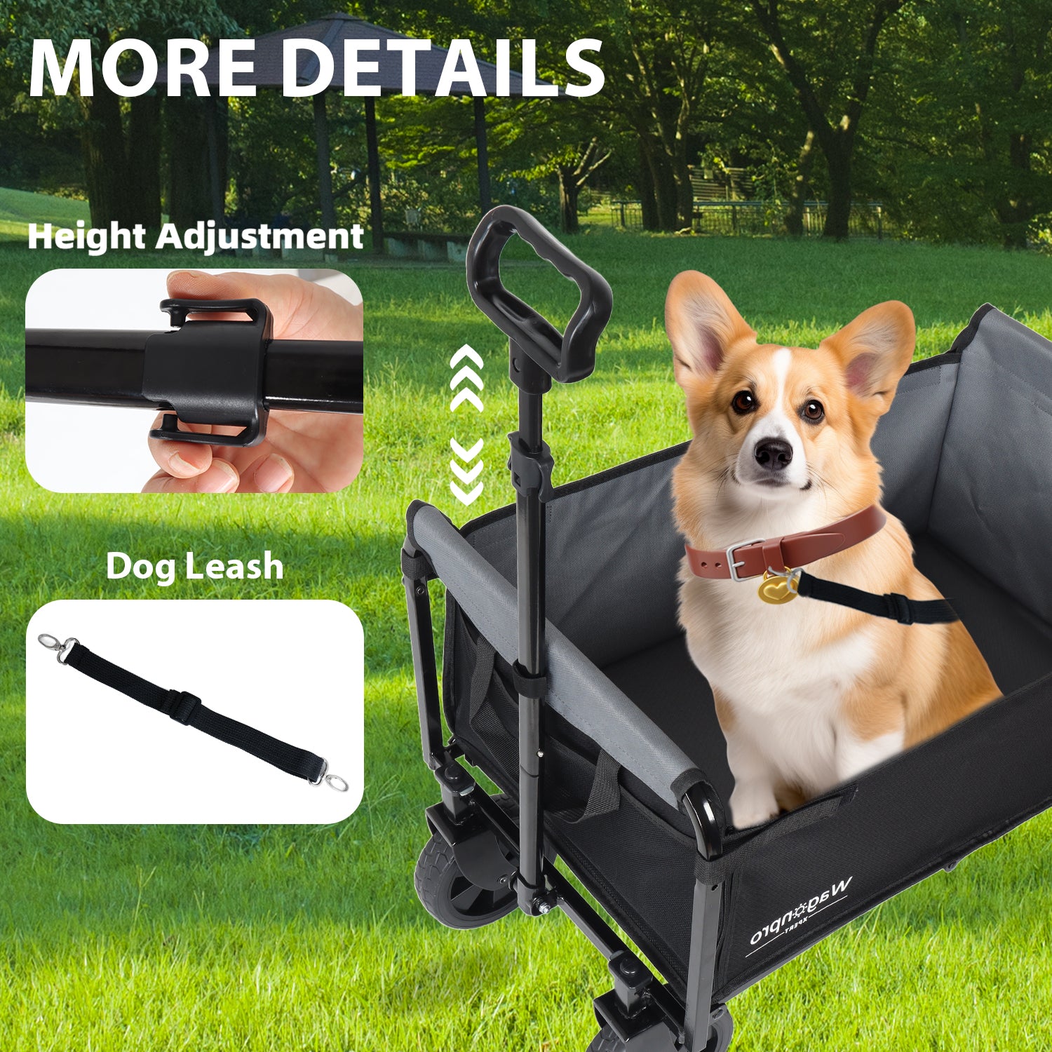 All-in-One Convertible Folding 4-Wheel Trolley with Bench Seat and Dog Leash - Heavy Duty Foldable Utility Trolley for Camping, Beach, Shopping - Versatile Seating and Storage Space, Black/Gray