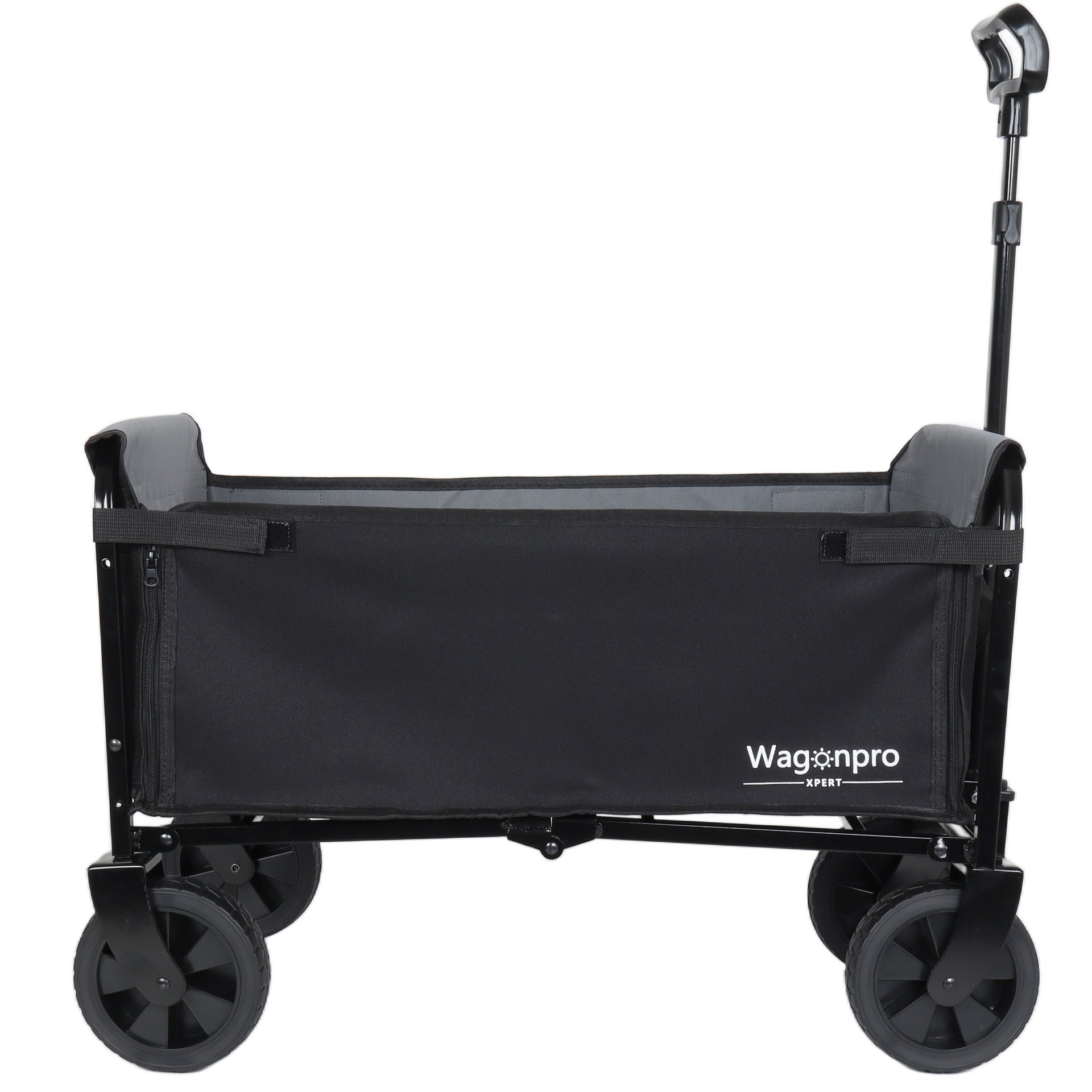 All-in-One Convertible Folding 4-Wheel Trolley with Bench Seat and Dog Leash - Heavy Duty Foldable Utility Trolley for Camping, Beach, Shopping - Versatile Seating and Storage Space, Black/Gray