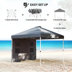10x 10 ft party tent w/ Sidewall with  Height Adjustable Instant Sun Shelter w/ Storage Pockets,Dark Gray
