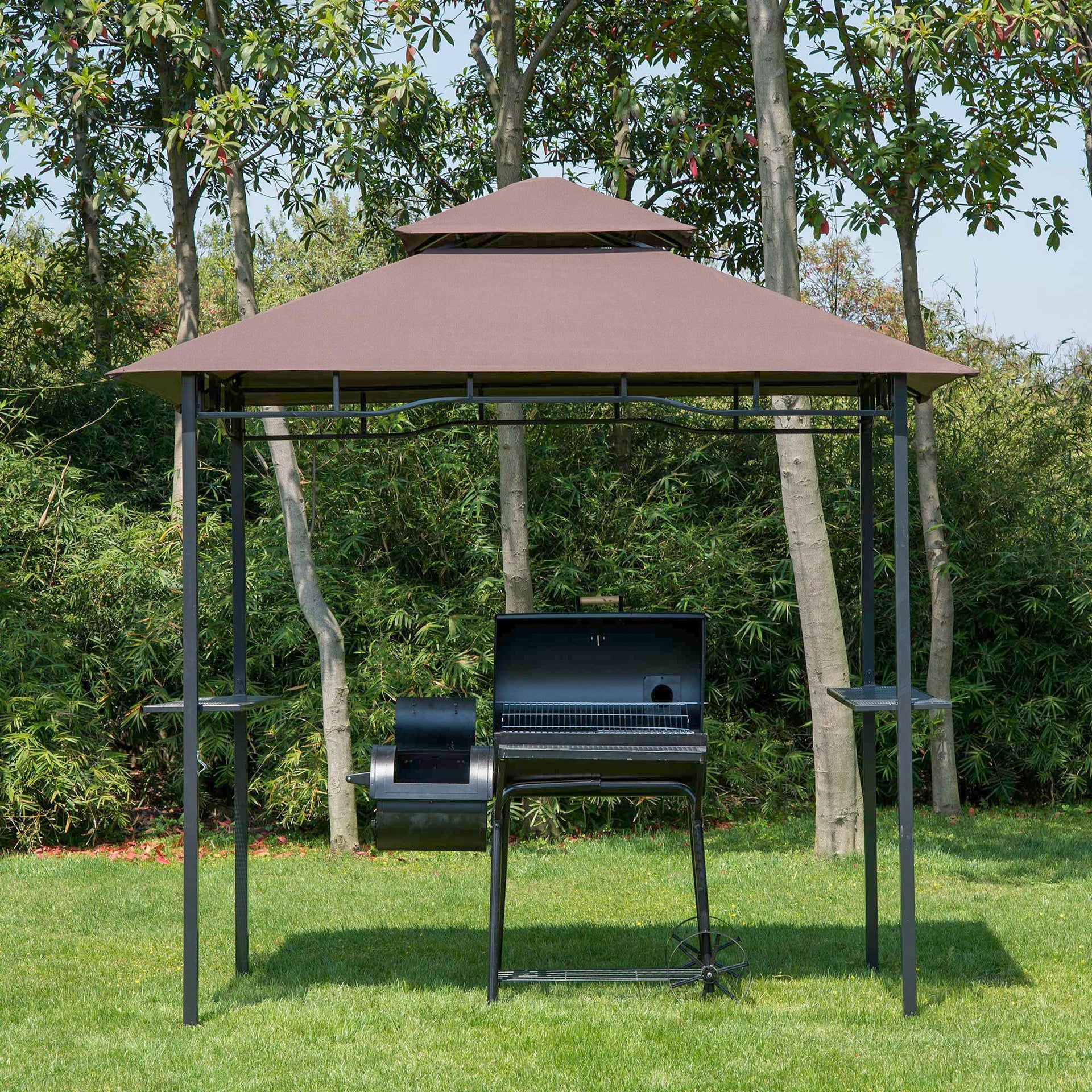 Grill Gazebo with Double Roof, Outdoor BBQ Canopy