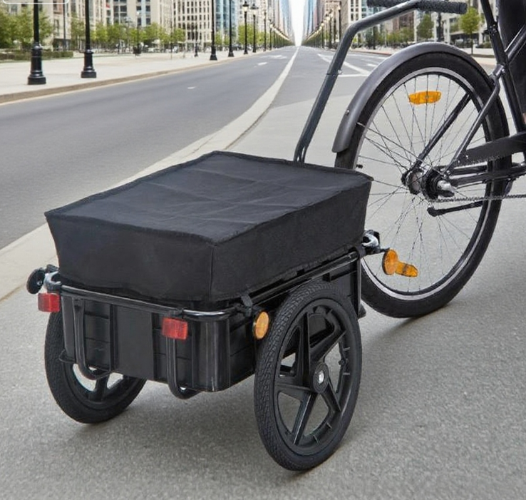Outdoor Storage Trailer Bicycle Cargo Trailer with Removable Box and Waterproof Cover, Bike Wagon Trailer
