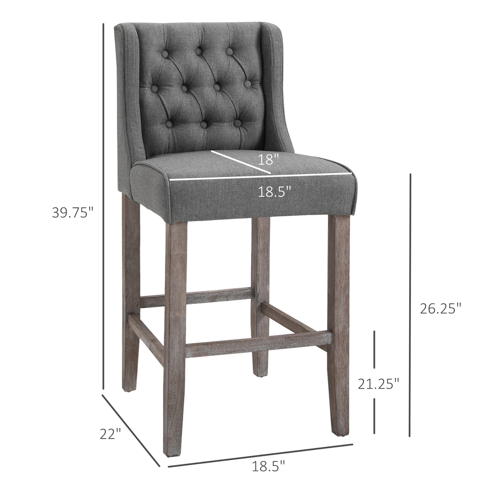 Counter Height Bar Stools, Tufted Wingback Armless Upholstered Dining Chair