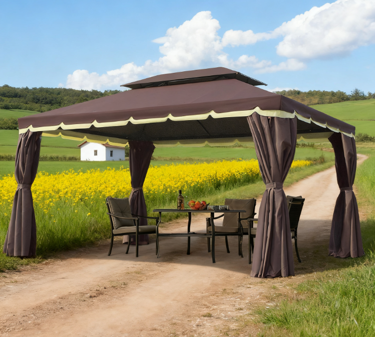 Gazebo Patio Gazebo, Aluminum Frame Double Roof Outdoor Gazebo Canopy Shelter