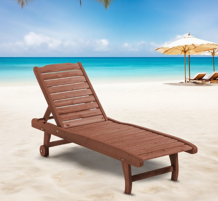 Chaise Lounge Chair Outdoor Wooden Pool Lounge Chair , Sun Tanning Chair