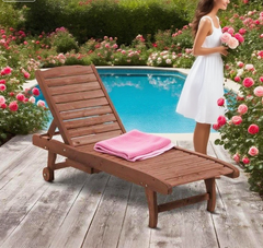 Chaise Lounge Chair Outdoor Wooden Pool Lounge Chair , Sun Tanning Chair