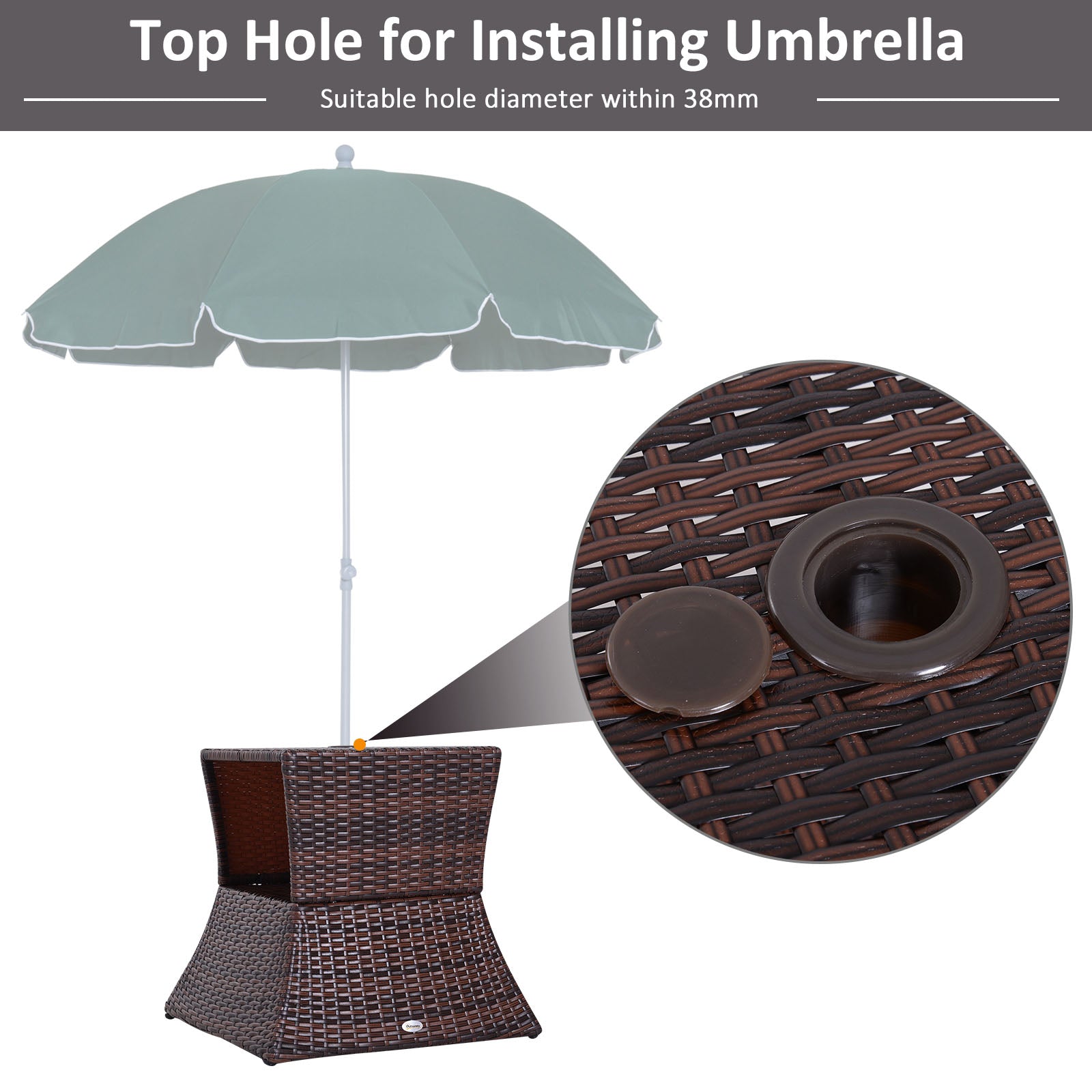 Outdoor Side Table with Umbrella Hole, Rattan Wicker End Table