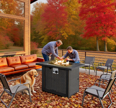 Outdoor Propane Gas Fire Pit Table,  Auto-Ignition Square Wicker-effect Gas Firepit with Ceramic Tabletop