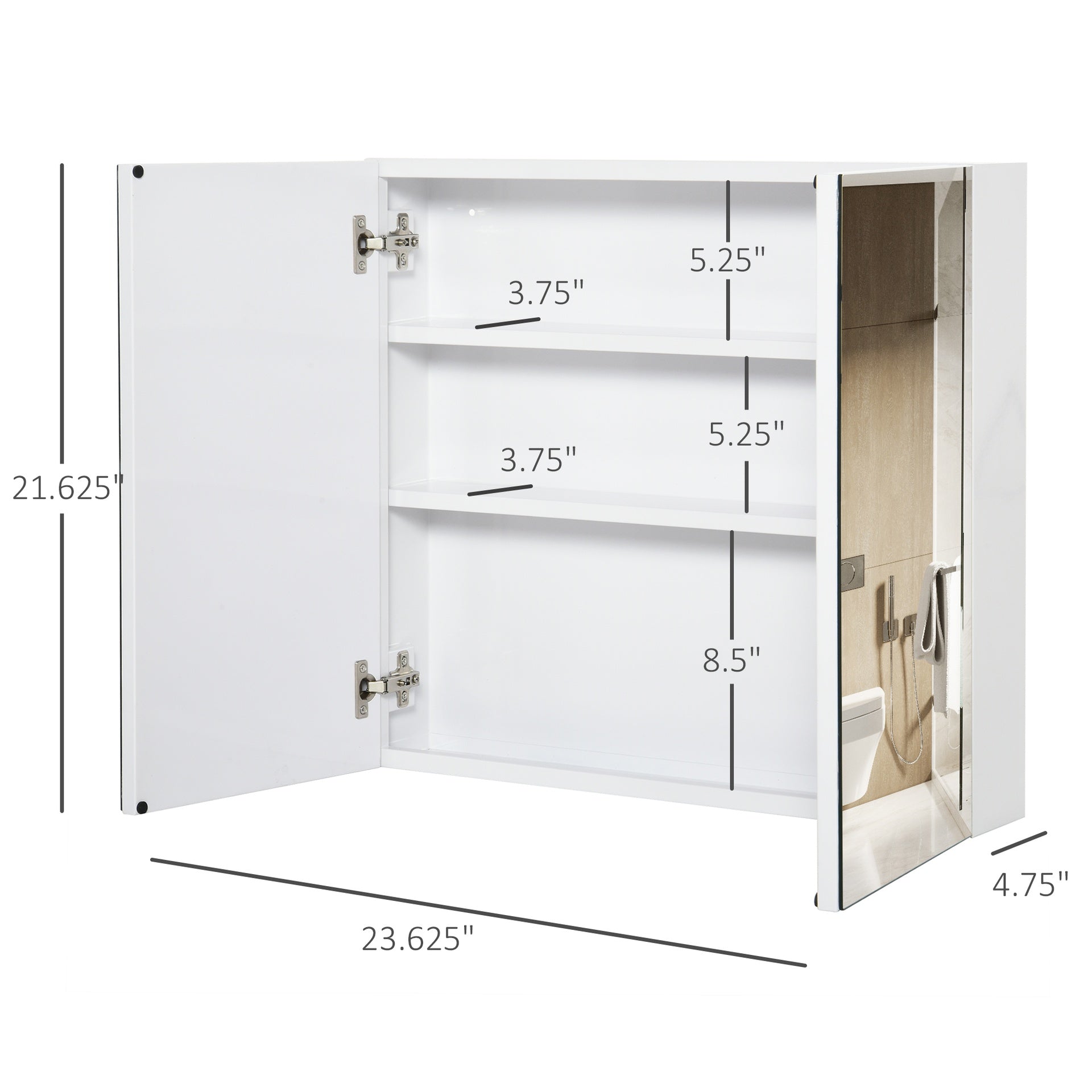 Bathroom Mirrored Cabinet, Steel Frame Medicine Cabinet, Wall-Mounted Storage Organizer