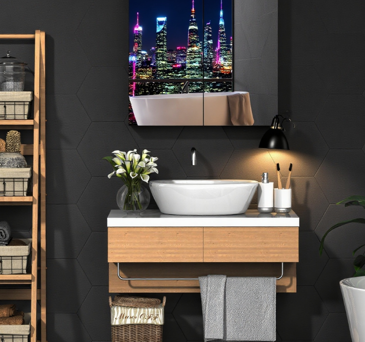 Bathroom Mirrored Cabinet, Steel Frame Medicine Cabinet, Wall-Mounted Storage Organizer