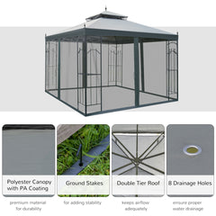 Patio Gazebo with Corner Frame Shelves, Double Roof Outdoor Gazebo Canopy Shelter