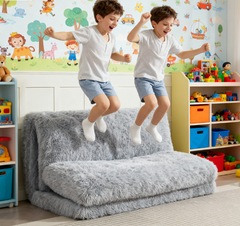Bean Bag Floor Sofa Bed, Contemporary Plush Wide Folding Floor Mattress, Foam Filling Wall Couch Sleeper, Light Gray