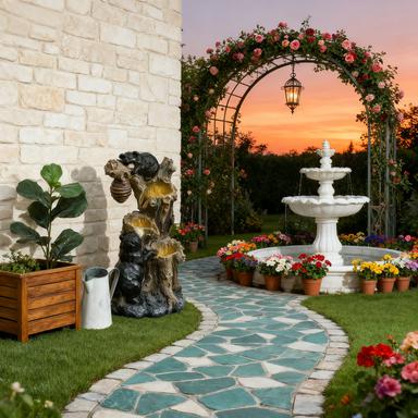 Outdoor Fountain, 3-Tier Resin Resin Bears and Honey Beehive Outdoor Waterfall Fountain with LED Lights, Pump